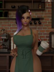 1girls 3d absurdres big_breasts blender breasts dark-skinned_female dark_skin female female_only highres iced_latte_with_breast_milk justb3d large_breasts looking_at_viewer meme overwatch solo sombra starbucks thick_thighs wide_hips