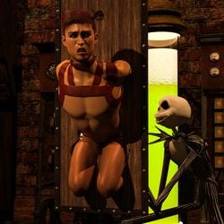 3d 3d_(artwork) balls bara barefoot bondage disney gay jack_skellington male male_focus male_only msangelfood nightmare_before_christmas penis twink