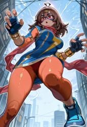 ai_generated ass big_ass big_breasts bra bracelet breasts brown_eyes brown_hair dark-skinned_female female hairy_pussy hero heroine hilo horny_female kamala_khan marvel ms._marvel nerd panties pose pussy scraf sexy_pose superheroine vagina