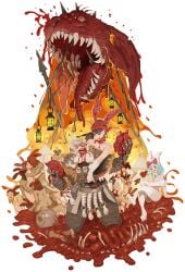 6+boys 6+girls absurdres animal_ears beard black_hair blonde_hair blood blood_from_mouth bone brown_hair closed_eyes copyright_name corpse eating eyeball facial_hair female group_sex guro highres holding holding_knife implied_cunnilingus implied_sex kingdom_death kissing knife lokman_lam long_hair male mask monster multiple_boys multiple_girls nude orgy polearm rabbit_ears raw_meat red_eyes severed_head sex sitting spear standing straight thighhighs weapon white_hair white_thighhighs yaoi