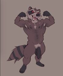 1boy abs anthro armpit_hair balls body_hair brown_body brown_fur burrserk foreskin fur genitals guardians_of_the_galaxy hi_res male male_focus male_only mammal marvel muscular muscular_male open_mouth penis procyonid pubes raccoon red_eyes rocket_raccoon saggy_balls sharp_teeth solo solo_focus solo_male tail teeth uncircumcised
