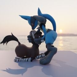 1:1 3d_(artwork) anthro anthro_on_feral biped blue_body blue_fur brown_body brown_fur chocolate_rain_(chocolate_rain) clothing cyfx digital_media_(artwork) duo equid equine female feral fur generation_4_pokemon hat head_grab headgear headwear hi_res hooves horse lucario male male/female mammal nintendo oral pokemon pokemon_(species) sex standing stripes tail zoophilia