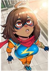1girls ai_generated big_ass big_breasts bra breasts dark-skinned_female female heroine indian innocent kamala_khan marvel muslim nerd new_york panties scraf superheroine