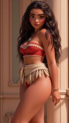 1girls ai_generated brown_eyes brown_skin clothed curly_hair dark-skinned_female dark_skin disney disney_princess eye_contact female jewelry long_hair looking_at_viewer moana moana_waialiki revealing_clothes sensual skimpy solo_female thick_eyebrows thick_thighs thighs tubetop wavy_hair
