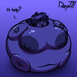 1girls blueberry_inflation chubby derp777 dialogue fat female friday_night_funkin girlfriend_(friday_night_funkin) immobile inflation naked nudity obese purple_background purple_hair purple_skin tagme text tongue_out worried