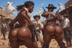 ai_assisted ai_generated big_ass big_butt cowboy cowboy_hat dark-skinned_male dark_skin gun male_only