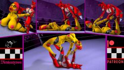 3d 3d_(artwork) animatronic_female chica_(fnaf) female five_nights_at_freddy's fnaf foxy_(fnaf) interspecies nude_female robot_girl romero_special toni_scampers wrestling wrestling_ring