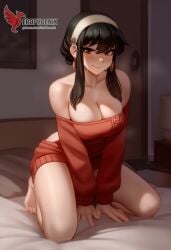 1girls 2d ai_generated ass bare_shoulders big_ass big_breasts black_hair blush breasts cleavage earrings erophoenix female female_focus full_body hairband jewelry long_hair looking_at_viewer off-shoulder_sweater pantyhose patreon_username smile solo solo_female spy_x_family sweater thick thick_thighs uncensored yor_briar yor_forger