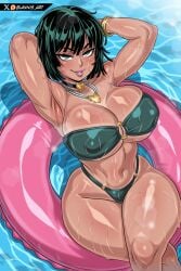 1girls beach blannis_art breasts female female_focus female_only fubuki_(one-punch_man) green_eyes green_hair large_breasts light-skinned_female light_skin looking_at_viewer one-punch_man solo swimsuit tan_body tan_skin tanned thick_thighs thighs wide_hips