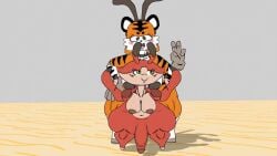 2-ban_(artist) 2futas 3d 3d_model animal_ears belly_bulge blush bunny_ears_headband claws clipping crab crab_claw crab_girl crustacean erect_penis female futa_on_futa futanari gloves green_eyes grey_eyes intersex naked naked_futa oc orange_fur original_character peace_sign penetration penis shellki_(2-ban) shortstack sound striped_body striped_fur stripes tagme taiga_stripes_(2-ban) tiger tiger_ears tiger_girl tiger_print tiger_stripes tiger_tail video