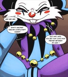 buckteeth clown clown_nose dialogue hi_res jester jester_outfit mammal mouse murid murine perspective perspective_shot red_nose respecies rodent speech_bubble talking_to_viewer teeth trevor-fox_(character)