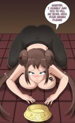 1girls ass big_breasts blue_eyes blush breasts brown_hair double_bun eye_contact female female_only huge_breasts large_breasts leggings long_hair looking_at_viewer nintendo pokemon pokemon_bw2 pov rosa_(pokemon) satosatori speech_bubble submissive_female text thick_thighs thighs twintails