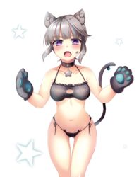 1girls artist_request big_breasts blush bra breasts cat_ears cat_paws cat_tail catgirl choker crop_top first_porn_of_character genshin_impact gray_hair grey_hair lingerie lynette_(genshin_impact) panties purple_eyes star star_on_cheek thighs