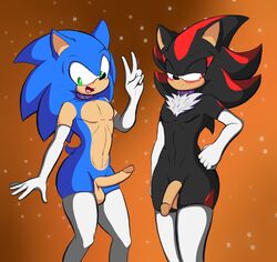 abs anthro armwear athletic balls big_penis blush chest_tuft clothing collar duo elbow_gloves erection eulipotyphlan footwear genitals gloves hand_on_hip handwear hedgehog hi_res humanoid_genitalia humanoid_penis jayshark legwear male male/male male_only mammal penis sega shadow_the_hedgehog socks sonic_(series) sonic_the_hedgehog sonic_the_hedgehog_(series) stockings thigh_highs tuft