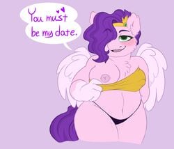 a_new_generation anthro anthrofied breasts chubby_female fat female green_eyes hasbro hi_res looking_at_viewer mlp_g5 my_little_pony overweight pegasus pink_skin pipp_petals_(mlp) pony presenting_breasts purple_hair serfuzzy slightly_chubby underwear