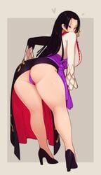 1girls ass back_view bent_over black_eyes black_hair boa_hancock cameltoe dress earrings female female_only heart heels hi_res justrube long_hair looking_at_viewer looking_back one_piece panties rube solo solo_female thick_thighs