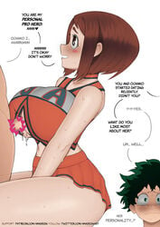 1boy 1boy1girl 1girls amadeen ass big_breasts big_penis big_thighs blush blush_lines boku_no_hero_academia boobjob bra breasts brown_eyes brown_hair censored cheerleader cheerleader_outfit cheerleader_uniform clothing dating dialogue ear_blush english_text female green_eyes green_hair huge_breasts huge_cock huge_thighs hyper_breasts izuku_midoriya large_breasts large_thighs light_skin looking_at_partner looking_up male male/female medium_hair messy_hair midoriya_izuku my_hero_academia ochako_uraraka outercourse paizuri paizuri_under_clothes penis penis_between_breasts shounen_jump skirt sweat sweating sweaty sweaty_body text thick_thighs thighs titfuck titjob topless u.a._cheerleader_outfit underboob uraraka_ochako veiny_penis