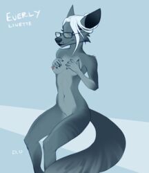 absurd_res anthro breast_grab breast_squish breasts canid canine discreet_user everly_(discreet_user) eyewear female fox glasses hand_on_breast hi_res mammal sitting slim small_breasts solo squish