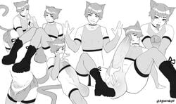 1boy animal_ears balls boots bottomless catboy clothed clothing cock-tail collage degeneratepai erection femboy fishnets girly greyscale huge_balls huge_cock humanoid humanoid_penis hung_trap hyper_cock_femboy kemonomimi male male_only monochrome monster_boy nekomimi partially_clothed penis solo thighhighs