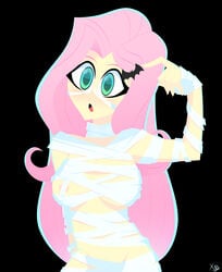 1girls areola_slip areolae breasts costume equestria_girls female fluttershy_(eg) fluttershy_(mlp) friendship_is_magic hairclip halloween halloween_costume hasbro hi_res highres mummy mummy_costume my_little_pony nipple_slip nipples solo solo_female straight_hair xan-gelx(xan)