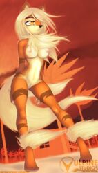 2008 anthro arcanine blonde_hair breasts detailed_background edit female female_only fluffy fluffy_tail fur hair multicolored_fur nintendo nipples orange_fur pokemon pokemon_(species) pussy solo tail tailsrulz yellow_eyes