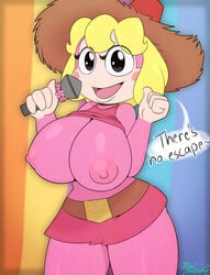 1girls animal_ears anthro ape ape_escape areolae artist_logo bare_shoulders belt big_ass big_breasts big_butt big_nipples big_thighs black_eyes blonde blonde_hair blush breast_press breast_squeeze breasts breasts_out curvy curvy_female curvy_figure dialogue erect_nipples female female_focus female_only happy hat holding_object huge_areolae huge_breasts huge_nipples large_areolae large_breasts large_nipples legs_together looking_at_viewer mammal medium_hair microphone miso_souperstar monkey multicolored_body multicolored_fur no_bra no_humans no_panties pink_fur pink_monkey pink_skin playstation shirt shirt_lift shirt_up signature skirt sony_corporation sony_interactive_entertainment straw_hat talking talking_to_viewer tank_top tank_top_lift thick thick_legs thick_thighs thighs tongue two_tone_body two_tone_fur two_tone_skin video_games voluptuous wide_eyed wide_hips