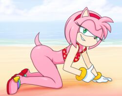 amy_rose anon0567 anthro bikini female female_only hedgehog no_skirt posing sandals sega solo sonic_(series) sonic_the_hedgehog_(series) sonic_x swimsuit