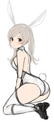 1girls alternate_costume ass back back_view backless_outfit bare_back big_ass blush brown_eyes bunny_ears bunny_girl bunny_tail bunnysuit fire_emblem fire_emblem_awakening grey_hair haru_(nakajou-28) high_heels kneeling looking_at_viewer looking_back nintendo robin_(fire_emblem) robin_(fire_emblem)_(female) thighhighs twintails