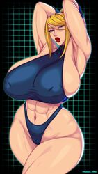 1girls abs armpits bimbo breasts cameltoe cleavage female female_only huge_breasts looking_at_viewer metroid muscles muscular muscular_female raidou_zero raidouzero samus_aran solo thick_thighs wide_hips