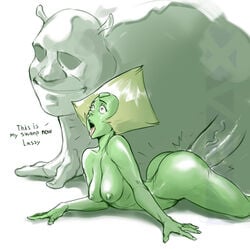 big_ass big_penis blonde_hair crossover dreamworks green_skin izra larger_male lying medium_breasts ogre peridot_(steven_universe) sex shrek shrek_(series) size_difference steven_universe