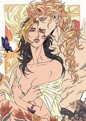 blonde_hair embrace flower giorno_giovanna incest jojo's_bizarre_adventure jolyne_kujo sheet_grab stone_ocean tattoo vento_aureo