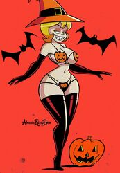 1girls artist_name atomickingboo busty cleavage clothing halloween hat high_heel_boots high_heels hips hourglass_figure jackie_lantern legs light-skinned_female light_skin magic magic_user magical_girl original original_character thick thick_legs thick_thighs thighs upper_body voluptuous wide_hips witch witch_hat