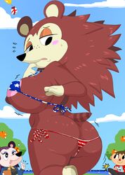 alternate_breast_size american_flag_bikini animal_crossing anthro ass ass_cleavage avoid_posting balloon big_breasts big_butt bikini blush bodily_fluids breasts butt_crack clothed clothing curvy_figure dream-cassette erection eulipotyphlan female food freckles fruit genitals gift group hedgehog hi_res hoshime inflatable labelle_able male mammal micro_bikini nintendo orange_(fruit) plant pussy sable_able shortstack skimpy solo sweat swimwear thick_thighs video_games villager_(animal_crossing) voluptuous wide_hips