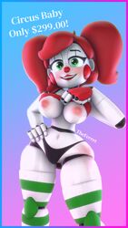 3d animatronic baby_(fnafsl) breasts circus_baby circus_baby_(fnaf) clown clown_girl five_nights_at_freddy's five_nights_at_freddy's:_sister_location green_eyes jollyferret looking_at_viewer photoshop pose posing poster_(object) red_hair revealing_clothes robot robot_girl robot_humanoid sister_location smile smiling smiling_at_viewer so87baby solo source_filmmaker summer_of_87_baby thighhighs thighs thong white_body