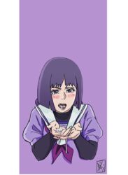 after_fellatio after_oral after_sex aldwelter blunt_bangs blush boruto:_naruto_next_generations crying crying_with_eyes_open cum cum_in_mouth cum_on_hands cumdrip female female_only kakei_sumire looking_at_viewer naruto naruto_(series) open_mouth presenting presenting_mouth purple_eyes purple_hair solo solo_focus tears tongue tongue_out upper_body