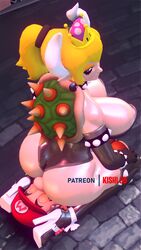 3d ass big_ass big_breasts bowsette cunnilingus_through_clothes dominant_female female_on_top kishi larger_female male_domination mario mario_(series) new_super_mario_bros._u_deluxe smaller_male super_mario_bros.