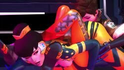 2girls 3d animated b.va brown_eyes brown_hair cunnilingus_through_clothes d.va female/female female_only interracial kishi lesbian lezdom moaning no_sound overwatch pale-skinned_female pale_skin rape restrained short_hair short_playtime sound_request tomboy tracer video yuri