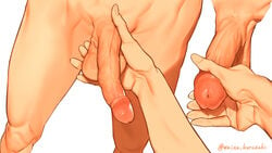 1boy balls close-up erection long_penis penis penis_grab realistic weiss_kurosaki white_background