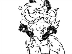 4:3 anthro black_and_white breasts canid canine female fox mammal monochrome pepper_(sketchytoasty) solo stu_(artist)