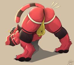 2021 abs absurd_res anthro ass ass_up balls_outline bara biceps big_bulge big_butt biped black_body black_fur black_pawpads blep body_hair bulge butt_hair clothed clothing felid feline fur genital_outline hat headgear headwear hi_res incineroar jack-o'_pose jockstrap jockstrap_only kristof-wulf male male_only mammal markings muscular muscular_anthro muscular_male nintendo pawpads paws penis_outline perineum pokémon_(species) pokemon pose presenting presenting_hindquarters quads red_body red_fur ring_(marking) ringtail shadow simple_background solo sparkles tail_markings thick_thighs tongue tongue_out underwear underwear_only video_games