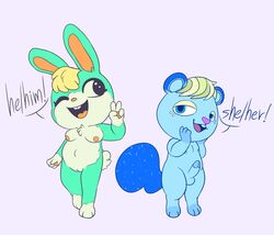 1boy 1girls animal_crossing animal_crossing_new_horizons anthro areolae balls breasts bunny chibi chubby furry furry_only genderswap_(ftm) genderswap_(mtf) ione_(animal_crossing) naked nintendo nude penis pussy rule_63 sasha_(animal_crossing) serfuzzy squirrel