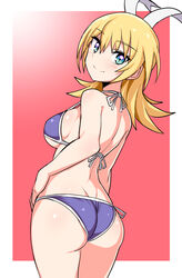 1girls ass back bikini blaster_master blaster_master_zero blonde_hair cougar1404 eve_(blaster_master_zero) female long_hair sideboob smile solo swimwear