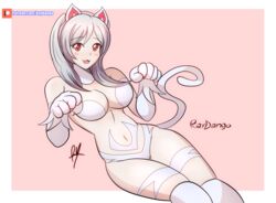 :3 alternate_costume breasts cat_ears catgirl cleavage cosplay crossover darkstalkers felicia_(darkstalkers)_(cosplay) female fire_emblem fire_emblem_awakening grey_hair looking_at_viewer medium_breasts medium_hair nintendo raydango robin_(fire_emblem) robin_(fire_emblem)_(female) smile solo