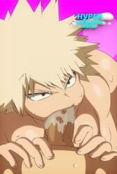 2021 angry_face big_penis blonde_hair cum_in_mouth dark_penis digital_drawing_(artwork) digital_media_(artwork) fellatio fellatio_pov gay gay_sex hyperlactation_(artist) katsuki_bakugou looking_at_viewer male male/male male_focus male_only muscles muscular muscular_male my_hero_academia oral pointy_hair red_eyes saliva spiky_hair straight_to_gay sucking yaoi