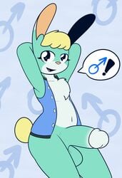 ! 2021 animal_crossing anthro balls big_penis black_eyes blonde_hair blue_clothing blue_topwear blue_vest bottomless chest_tuft clothed clothing erection front_view fur furry furry_only gender_symbol genitals girly glans green_balls green_penis hair hands_behind_head hi_res humanoid_genitalia humanoid_penis lagomorph leporid looking_at_viewer male male_only male_symbol mammal mars_symbol mr_rottson nintendo open_clothing open_mouth open_topwear open_vest partially_clothed penis pink_inner_ear pink_nose rabbit raised_arm sasha_(animal_crossing) smile solo speech_bubble symbol tail topwear tuft vest video_games white_body white_fur white_glans white_penis yellow_body yellow_fur