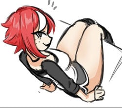 artist_self-insert black_lipstick booty_shorts clothed dyed_hair freckles goth jennlumm lumina_(jennlumm) self_insert smug thighs