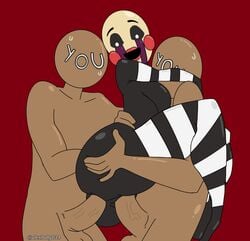 2boys alexbaby034 anal breasts classic_fnaf_2_marionette classic_fnaf_2_puppet double_penetration female five_nights_at_freddy's five_nights_at_freddy's_2 held_up marionette_(fnaf) original_fnaf_2_marionette original_fnaf_2_puppet puppet_(fnaf) red_cheeks straight striped_armwear striped_thighhighs tagme threesome vaginal_penetration y/n