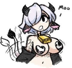 bell big_breasts candle_(jennlumm) cow_girl jennlumm original_character tail