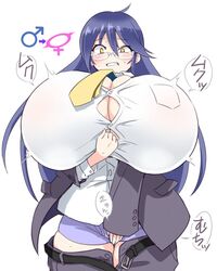 futon7979_(artist) futon_(artist) giant_breasts glasses huge_breasts hyper hyper_breasts long_hair mtf_transformation tagme