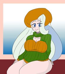 blue_eyes bottomless clothed clothing looking_at_viewer melony_(pokemon) milf otk-sage pokemon pokemon_ss sweater